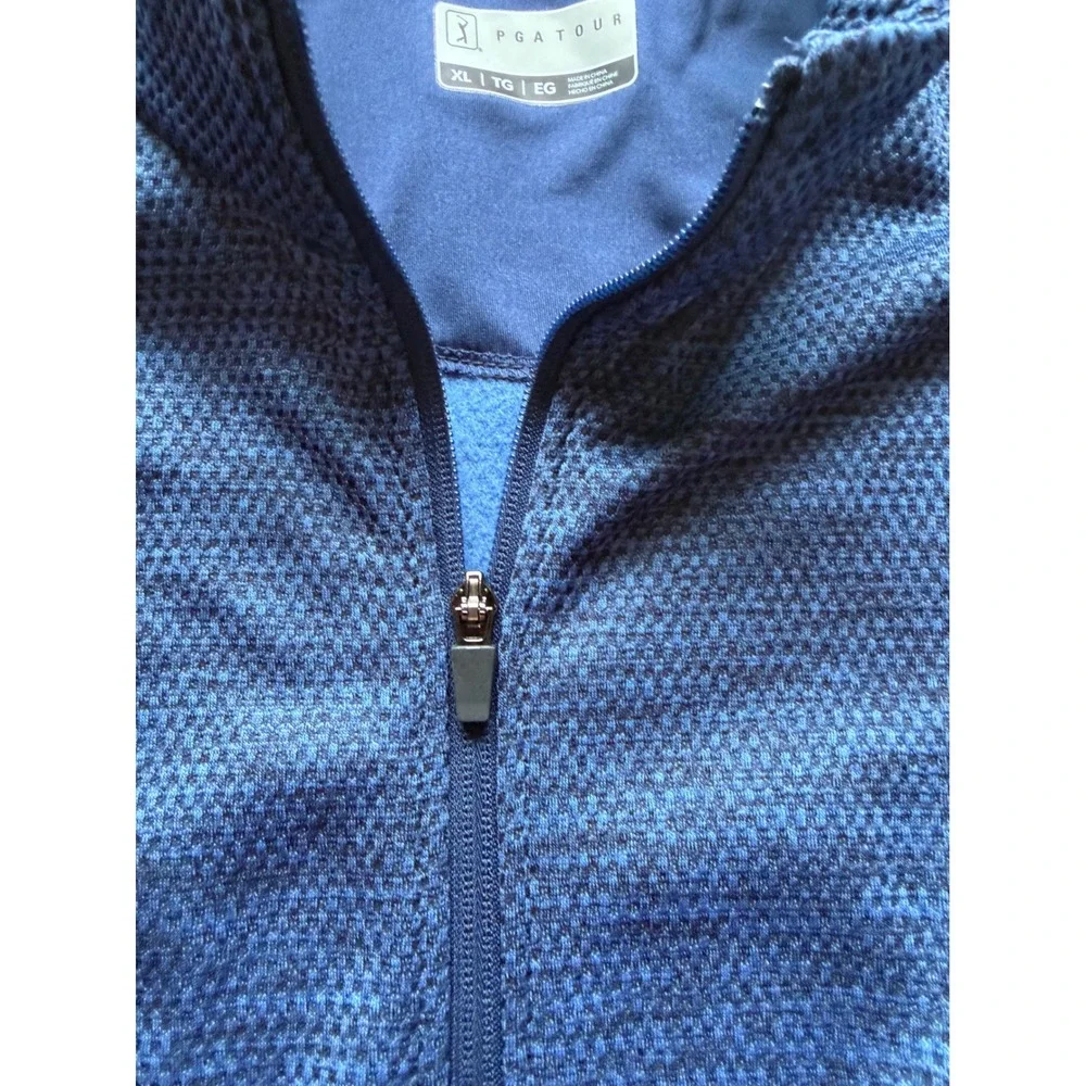 PGA Tour Mens XL Blue Marled Full Zip Fleece Lined Golf Vest Mock Neck SU36940
